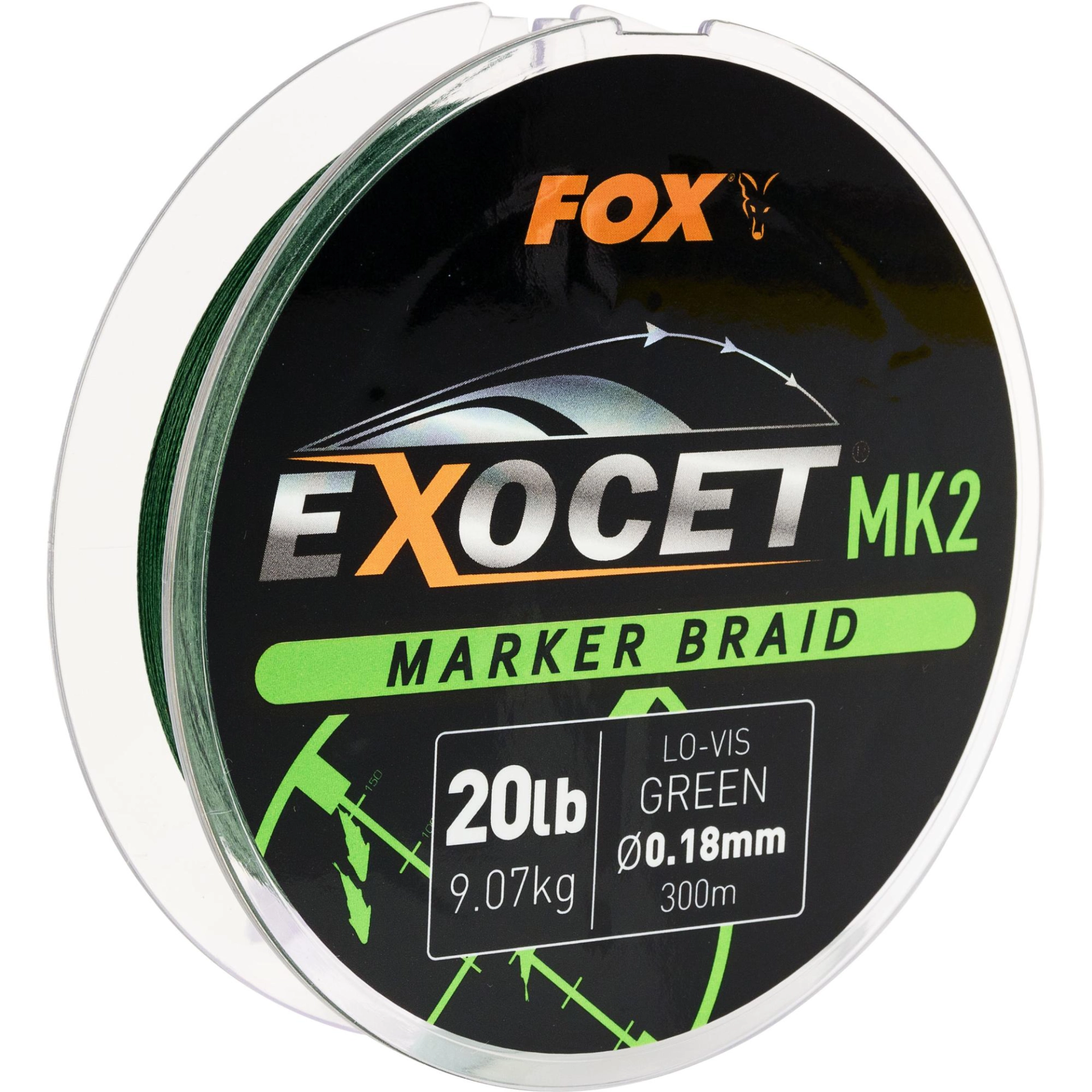 Fox Exocet MK2 Marker Braid 0.18mm / 20lb Green 300m